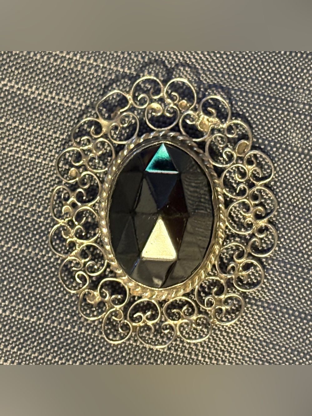 Vintage Mexico Filigree Brooch Pendant Black Statement Jewelry